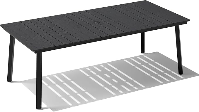 Crestlive Products Outdoor Dining Table for 6, 70" Rectangular Patio Table with Metal Frame 1.6" Umbrella Hole for Backyard Balcony Garden, Black