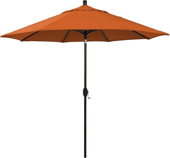 California Umbrella 12-Year-Non-Fading, 9Ft Premium Sunbrella Patio Umbrella, Hand-Crank, Button-Tilt, Bronze Frame, Tuscan Fabric