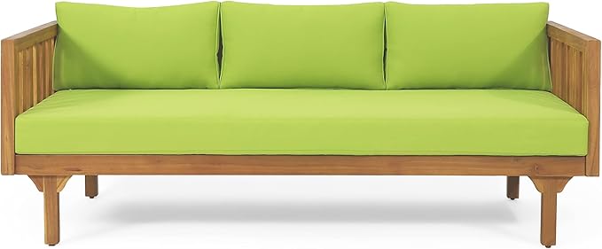 Christopher Knight Home Charm Patio Conversation Set, 3 Seater Acacia Wood Sofa, Spacious Seating Daybed, Wood Coffee Table, Round Side Table, Outdoor Furniture for Backyard Garden Gathering, Green