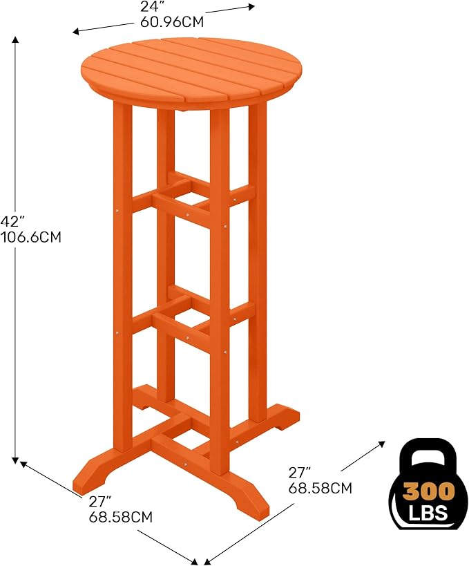 Costaelm Outdoor Bar Table, 42" Counter Height Round Patio Cocktail Bar Table, Patio Bar Table Bistro Dining Table Pub Table for Front Porch Deck, Backyard, Garden, Orange