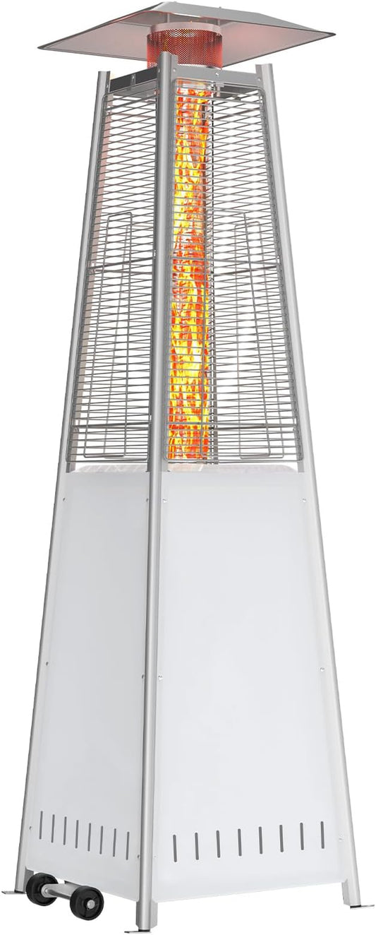 OLIXIS LED Pyramid Patio Heater, 48000 BTU Outdoor Heater with Wheels and Ignition, LED Propane Patio Heater for Home, Backyard, Garden,Deck and Patio