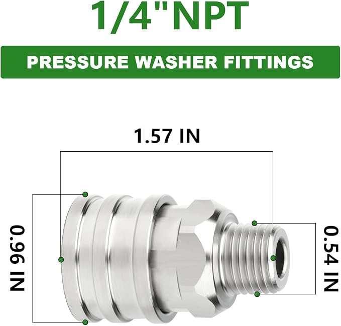 TAISHER 8PCS 304 Stainless Steel 1/4" Male NPT High Pressure Washer Quick Connect Coupler for Pressure Washing Gun Hose Accessories