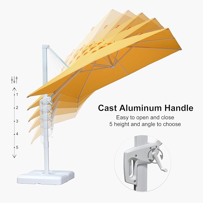 PURPLE LEAF 8 FT Patio Umbrella With Base White Cantilever Umbrella Square Outdoor Offset Umbrella Windproof with 360° Rotation for Garden Deck Pool, Yellow