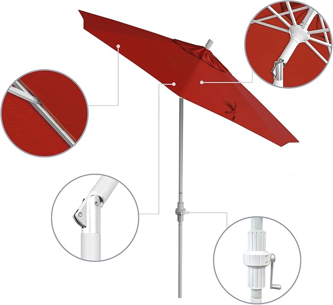California Umbrella 7.5' Rd. Aluminum Patio Umbrella, Crank Lift, Collar Tilt, White