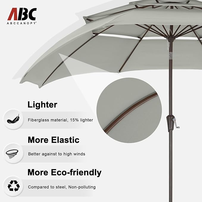 ABCCANOPY 9Ft 3 Tiers Market Umbrella, Outdoor Table Umbrella for Patio, Deck, Backyard (Gray)