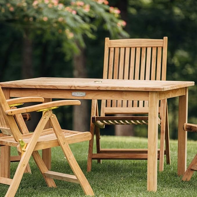TITAN GREAT OUTDOORS Ash & Ember Sandhill Square 47" Outdoor Table, All-Weather Solid Wood Patio Furniture Made with Premium Grade A Teak Wood, Umbrella Hole Included