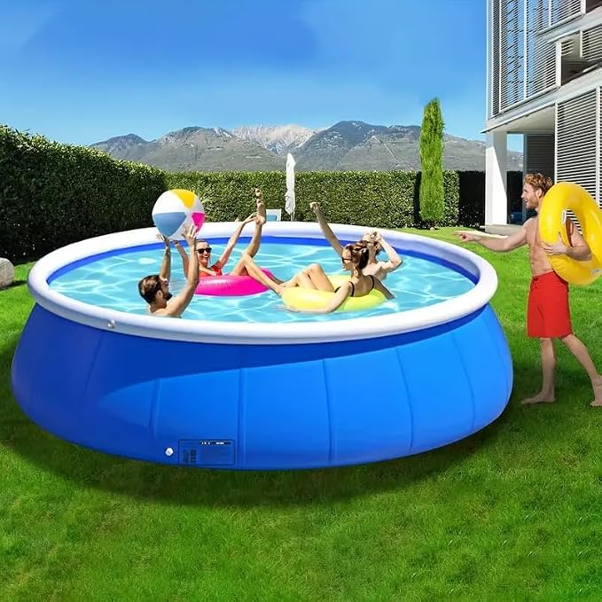 Montary Extra Large 144"x144"x30" Inflatable Swimming Pool for Family- Thickened Backyard Summer Pool, Outdoor Blow Up Design with Coil Mesh, Foldable & Portable