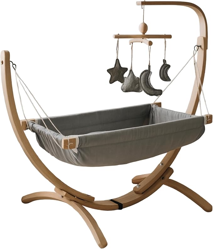 Kids Hammock Bed for Children Ages 3 to 5 Years, 15 to 36 kg Capacity, Comfortable Fabric with Wooden Frame, Portable and Easy to Assemble for Indoor and Outdoor Use (Grey-2)