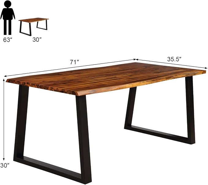 Giantex Rectangular Acacia Wood Dining Table Rustic Indoor & Outdoor Furniture (Rustic Brown&Black)