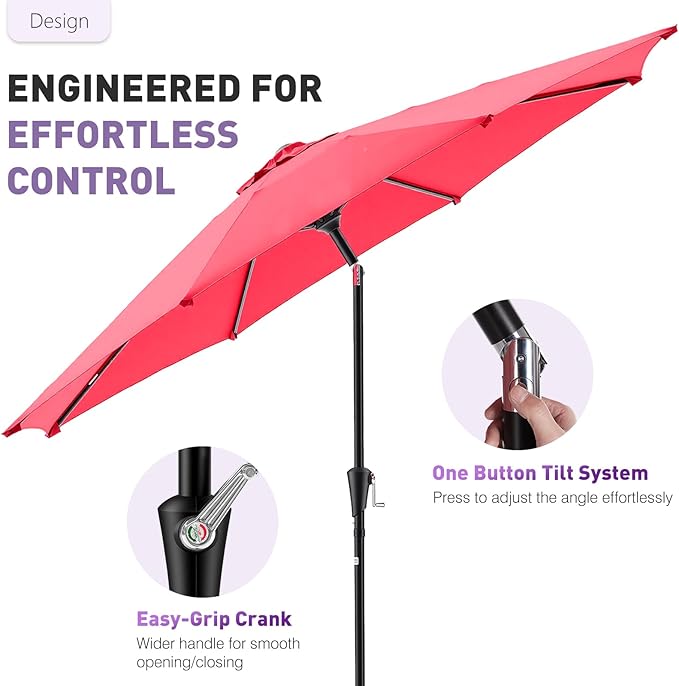 NEWBULIG Patio Umbrella, Outdoor Table Umbrellas with Push Button Tilt and Crank, Sturdy Ribs, Waterproof, UV Protection and Fade Resistant, for Pool, Garden, Market, Backyard