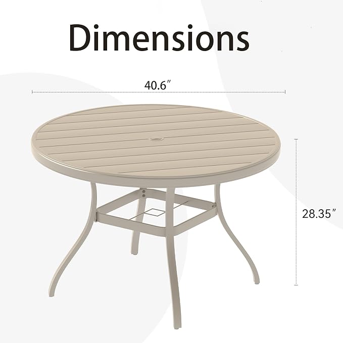 BROVAVE 40" Outdoor Round Dining Table, Metal Dining Tables, Patio Dining Table with Rust-Proof & Easy-Assembly for Deck/Lawn/Garden, Sandstone