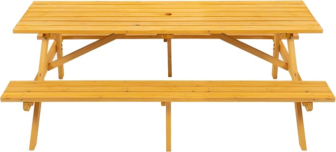 75" Wood Rectangular Picnic Tables with Benches and Umbrella Hole, Classic Picnic Table Bench Set for 6 or 8 Person for Outdoors, Backyard, Porch, Patio, and Deck, 2220lb Capacity,Natural