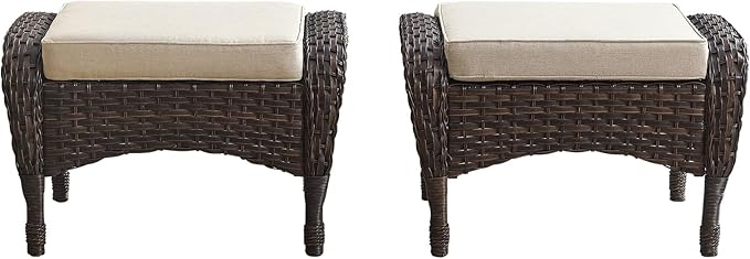 Belord Outdoor Ottomans for Patio Foot Rest - 25 Inch PE Wicker Foot Stool Set of 2 with Removable Cushions for Patio Furniture Sets,All Weather Rattan Ottoman for Balcony Backyard Brown