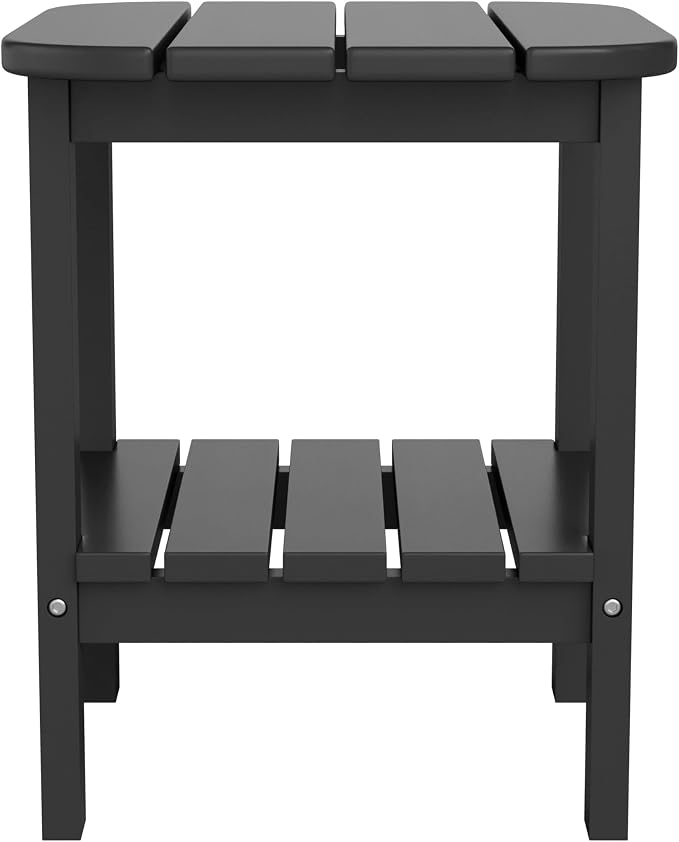 Flash Furniture Newport 2-Tier Adirondack Side Table - Recycled HDPE All-Weather Materials - Indoor/Outdoor - Black