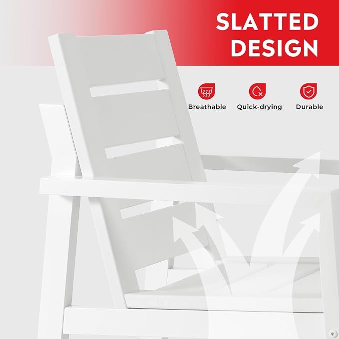 Costaelm Stinson 9-Piece Outdoor HDPE Patio Dining Table Set with Umbrella Hole & Dining Chairs for 8, White
