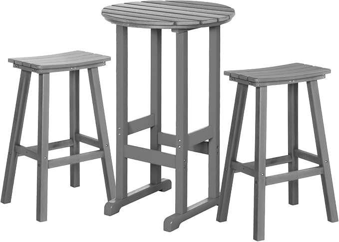 nalone Outdoor Bar Table and Chairs Set, HDPE Bar Table with Bar Stools Set of 2, Patio Table Pub Height Dining Table for Deck, Porch, Backyard, Garden