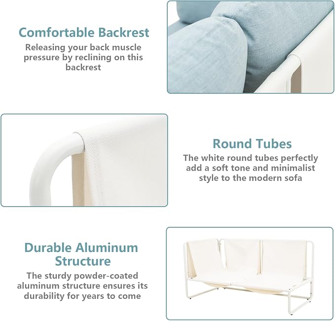 2 Pieces Outdoor Sectional Furniture Patio Sectional Sofa All Weather L-Shaped Conversation Set Aluminum Patio Furniture Set for Deck Garden Backyard