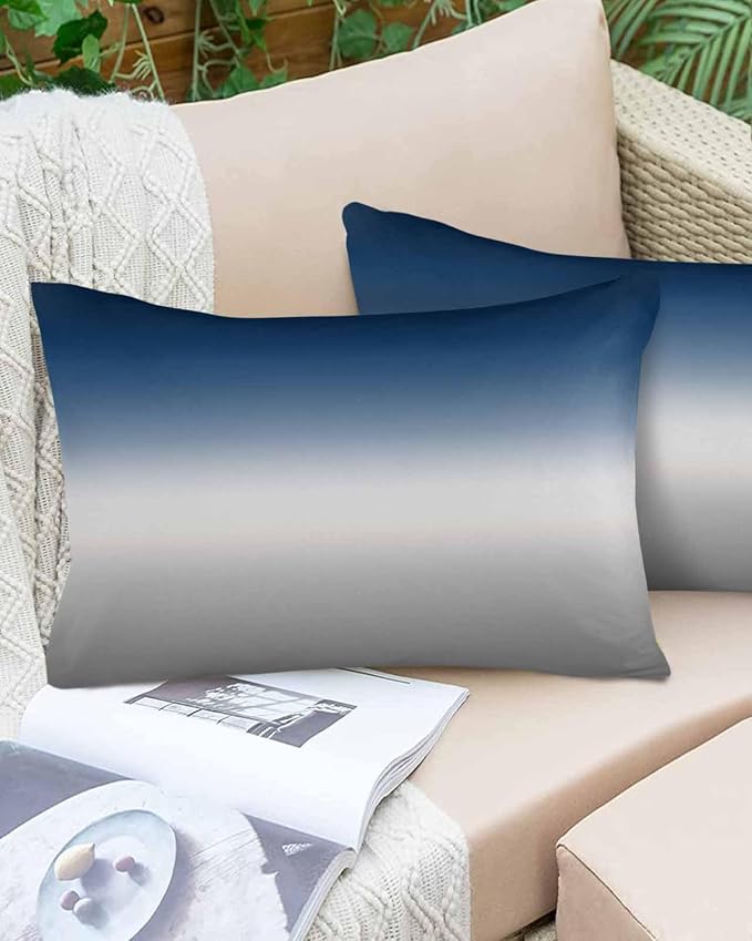 Outdoor Waterproof Throw Pillow Covers Set of 2 Blue Grey Ombre Lumbar Pillowcases 20x12 Inches Gradient Gradual Color Patio Decorative Pillows Cushion Case Patio Pillows for Couch Bed Chair Garden