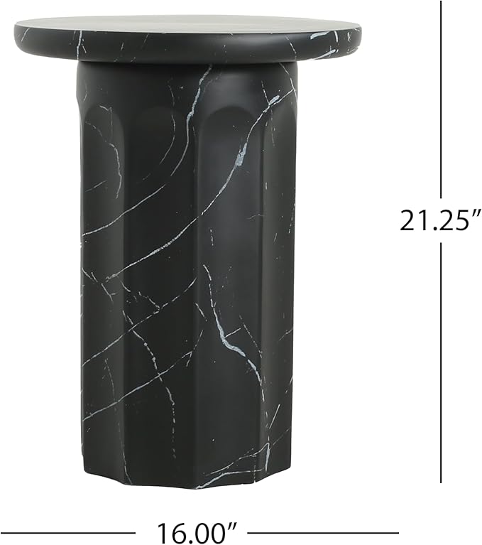 Outdoor Side Table 16" Cylindrical Shape Concrete Side Table, Patio Tables for Outside Decorative Garden Stools, No Assembly Accent Table for Patio Porch Living Room, Black