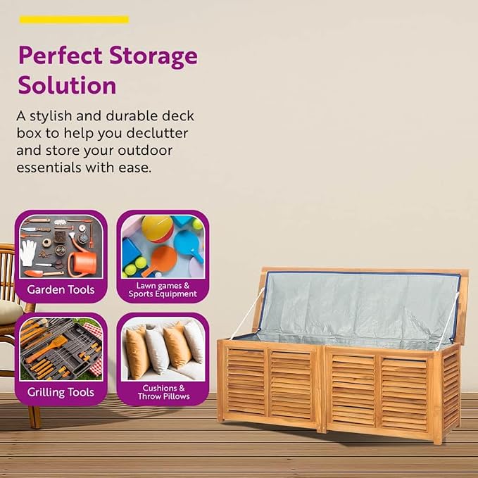vidaXL Patio Storage Box with Bag, Outdoor Storage Box, Outdoor Cushion Storage for Patio Furniture Garden Tools, Retro Style, Solid Wood Teak