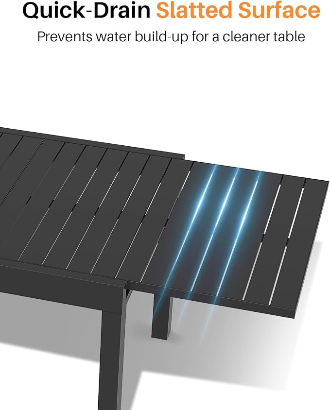Patio Aluminum Extendable Dining Table, Never-Rust Expandable Outdoor Dining Table for 4-8 Person, 38"-77" Expandable Patio Table Rectangle Patio Dining Table for Porch, Deck, Garden, Black
