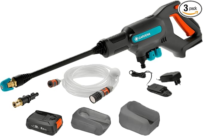 GARDENA Idropulitrice AquaClean 24/18V P4A Set pronto all’uso: idropulitrice a batteria per esterno, 3 livelli di pulizia, pressione max. 24 bar, incl. batteria + caricabatterie (14800-20)