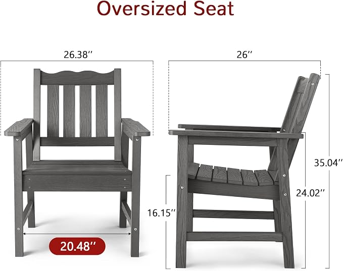 Stoog 4-Piece Outdoor & Patio Furniture Set, All-Weather HIPS Bench Chairs and Table Set, Grey