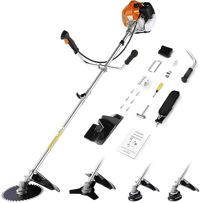 Weed Wacker Gas Powered 58cc, 4 in 1 Cordless Weed Eater Gas Powered, 2-Cycle Brush Cutter Gas String Trimmers Weed Wacker Straight Shaft Grass Trimmer for Lawn and Garden Care