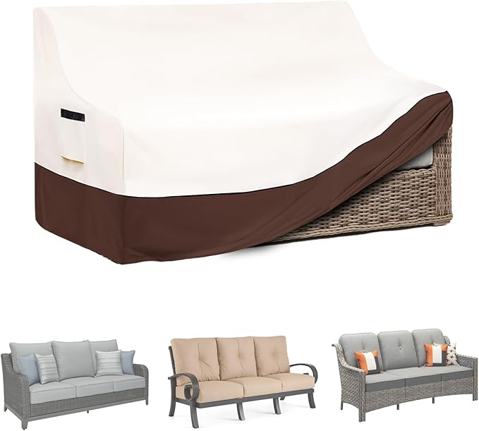 Outdoor Couch Cover,Heavy-Duty Waterproof Outdoor Sofa Cover,All-Weather Patio Furniture Covers for Loveseats & Benches (Beige,Fits 76" W x 32.5" D x 33" H)