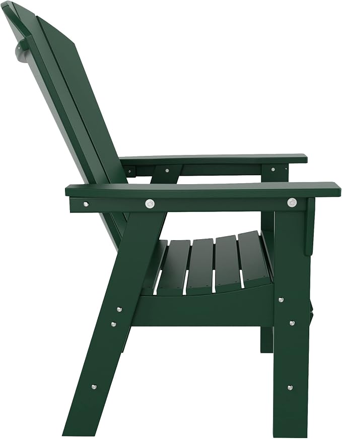 WestinTrends Malibu 6 Piece Adirondack Patio Dining Set with Bench, All Weather Poly Lumber Outdoor Table and Chairs, 71" Trestle Dining Table, 4 Adirondack Chair with Dining Bench, Dark Green