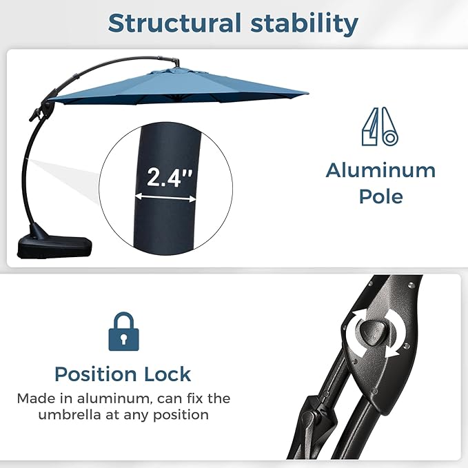 Grand patio 12 FT Sunbrella Outdoor Cantilever Umbrella with Base Patio Large Aluminum Offset Umbrella for Deck Yard (Sapphire Blue-SUNBRELLA, 12 FT)