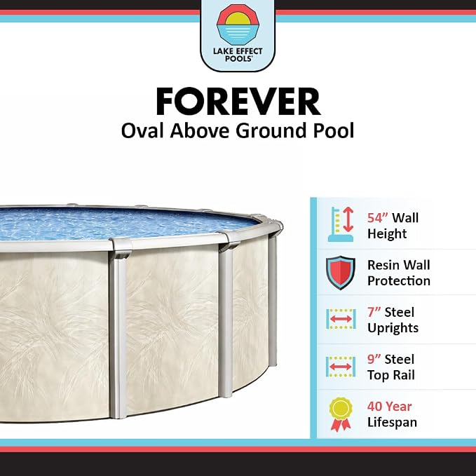 Lake Effect Pools 'Forever' 15 ft x 30 ft Oval Above Ground Swimming Pool | 54 Inch Steel Side Walls | Kit Includes: 25 Gauge Overlap Liner & Widemouth Skimmer
