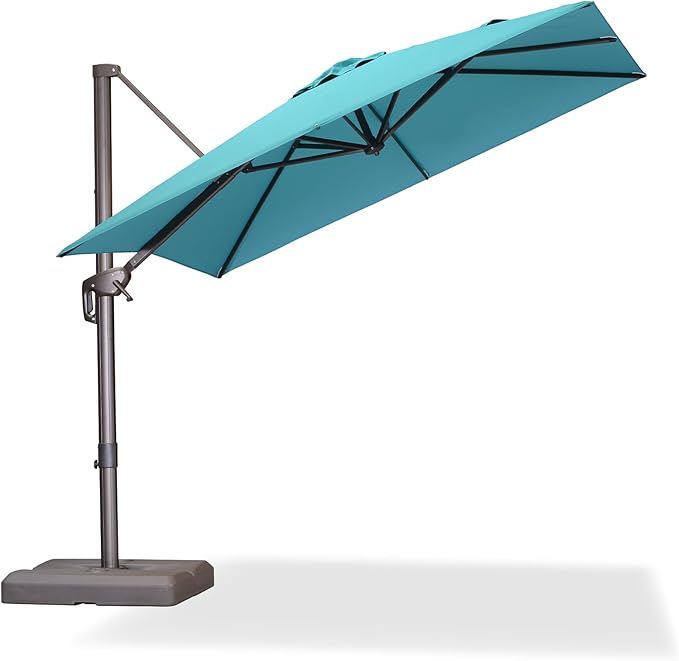 PURPLE LEAF 8' X 8' Cantilever Patio Umbrella Antique Bronze Square Umbrella with 360° Rotation and Aluminum Offset Hanging Outdoor Umbrella for Pool Garden Backyard Deck, Turquoise