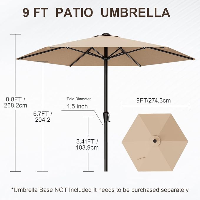 AreShark 9FT Patio Umbrella, Outdoor Umbrellas with 6 Sturdy Ribs