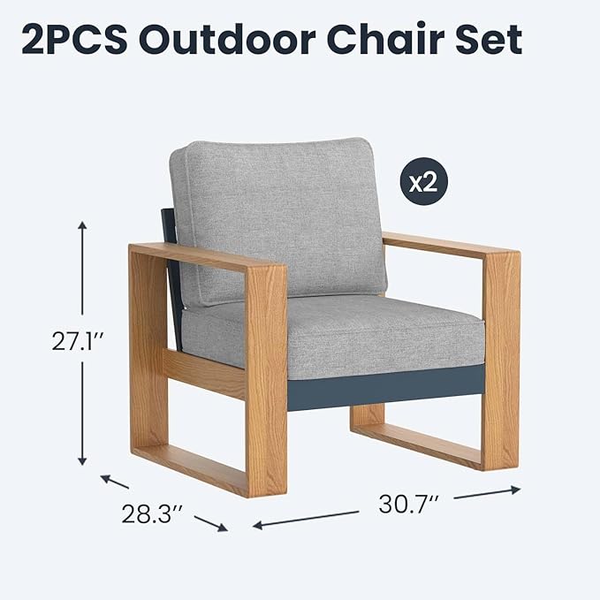 2 Pieces Aluminum Patio Chair Set, Outdoor Conversation Sets with High Backrest Chair for Garden and Backyard