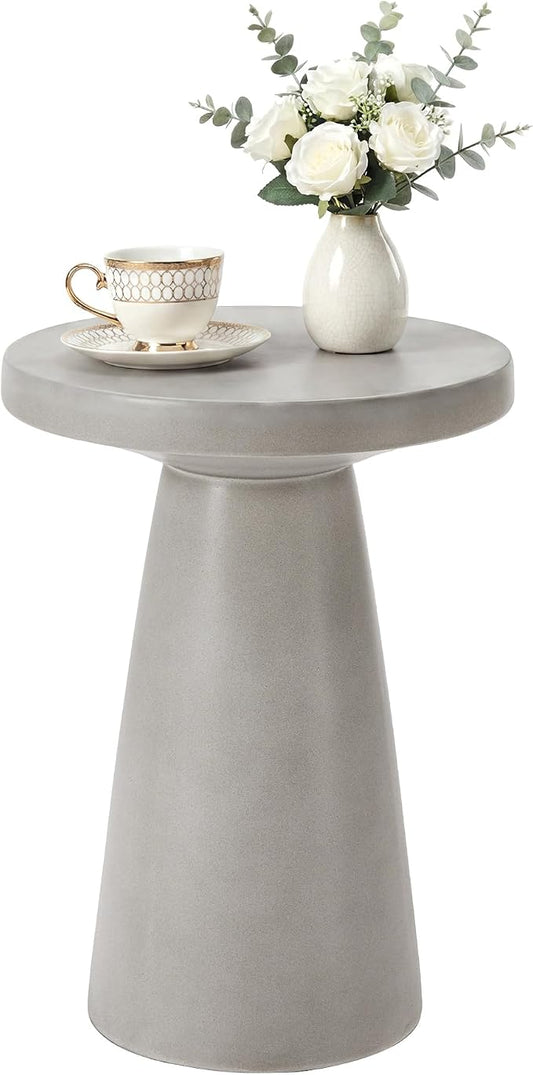 HOMPUS Outdoor Side Table Large, Concrete Side Table Faux Stone Cone Shaped, Patio Round Accent Table, Lightweight MgO Tall Coffee Table Garden Tool for Home Decor, Porch and Deck, Grey