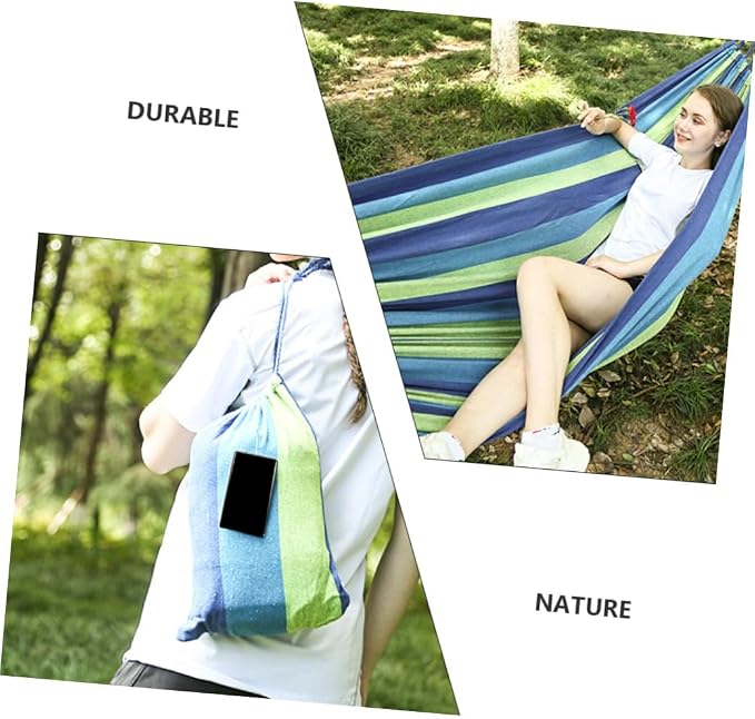 GANAZONO Double Camping Hammock Swing for Two Adults, Outdoor Portable Canvas Hanging Hammock with Widened Thickened Blue Material, Suitable for Travel, Hiking, Backyard, and Patio Use