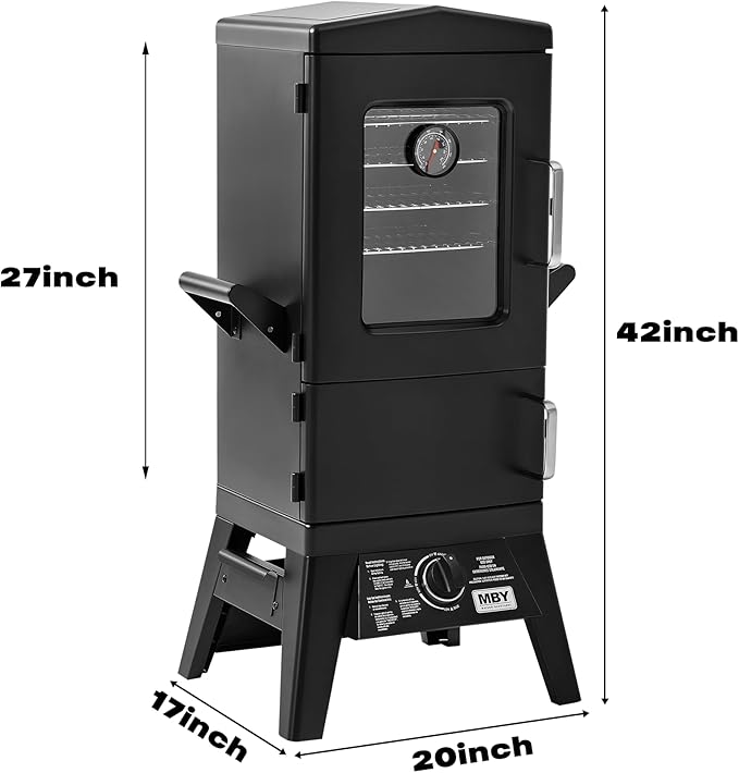 Propane Smoker with Cover, Vertical Gas Smokers Grill with Temperature Control Outdoor Heavy Duty 4 Removable Smoking Shelves