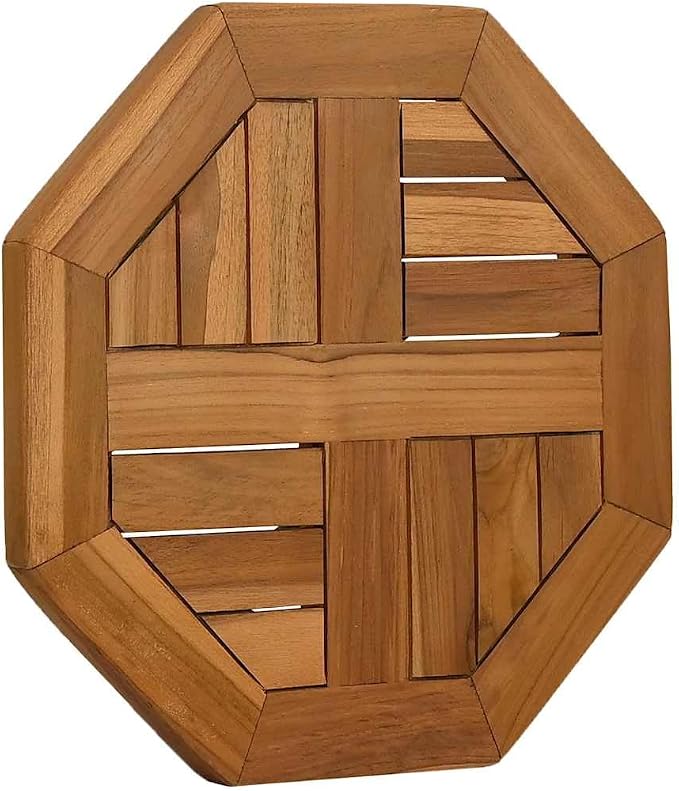Octagonal Solid Teak Wood Table Top 15.7 x 15.7 Inch, Weather-Resistant Replacement Tabletop for Outdoor Garden Dining and Indoor Kitchen Furniture