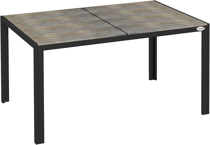 Outsunny Outdoor Dining Table for 6 People, Aluminum Rectangular Patio Table with Faux Wood Tabletop for Backyard, Lawn, Balcony, Poolside, 55" x 35.5", Gray