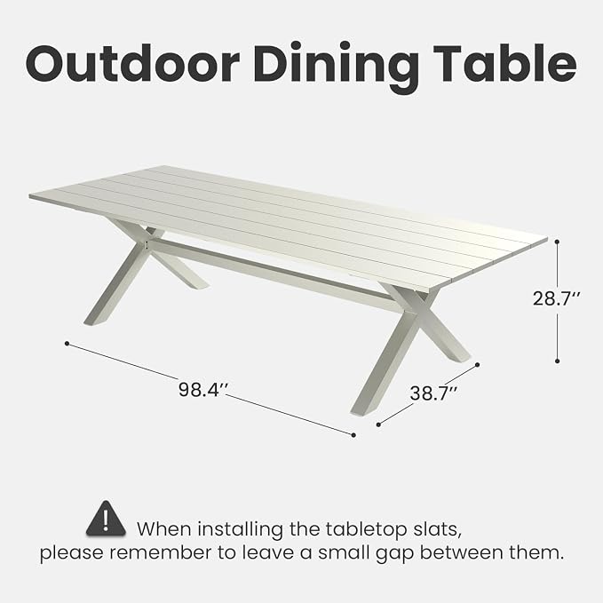 98" x 38" Outdoor Dining Table, Rectangle Patio Table with Slatted Tabletop for Backyard, Garden, Deck, Poolside