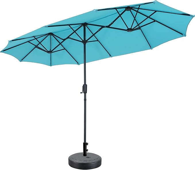 13Ft Large Patio Umbrella with Base Outdoor Double-Sided Market Extra Large Table Umbrella Easy Crank for Yard, Poolside, Deck-Blue