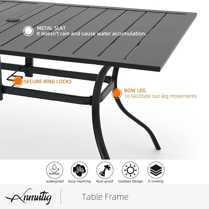 Anmutig 7-Piece Outdoor Patio Dining Set, 6 Stackable Patio Chairs and 63" x 38" Rectangular Dining Table with All Weather Frame Furniture Set - Cherry