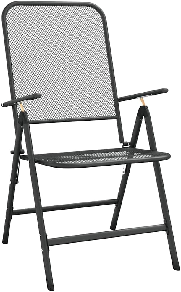 5 Piece Patio Dining Set Expanded Metal Mesh Anthracite | E-Coating Finish, Weather-Proof, 7-Position Adjustable Backrest, Folding Chairs