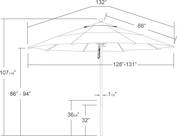 California Umbrella 11' Round Aluminum/Fiberglass Umbrella, Pulley Lift, Bronze Pole, Sunbrella Tuscan Fabric