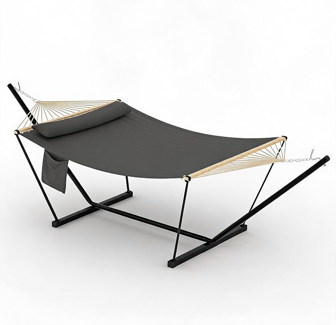 2-Person Hammock with Stand for Outside - Portable Heavy Duty Outdoor Double Hammock - Adjustable Steel Frame, 500 LBS Capacity, for Patio Garden Backyard & Beach
