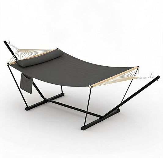 2-Person Hammock with Stand for Outside - Portable Heavy Duty Outdoor Double Hammock - Adjustable Steel Frame, 500 LBS Capacity, for Patio Garden Backyard & Beach