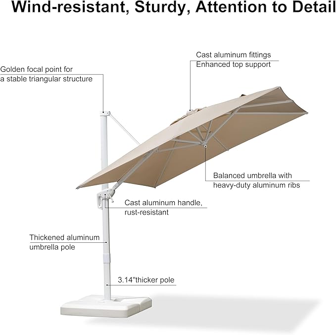 PURPLE LEAF 8 FT Patio Umbrella White Cantilever Umbrella Aluminum Square Outdoor Offset Umbrella Hanging Windproof with 360° Rotation for Garden Deck Pool, Beige