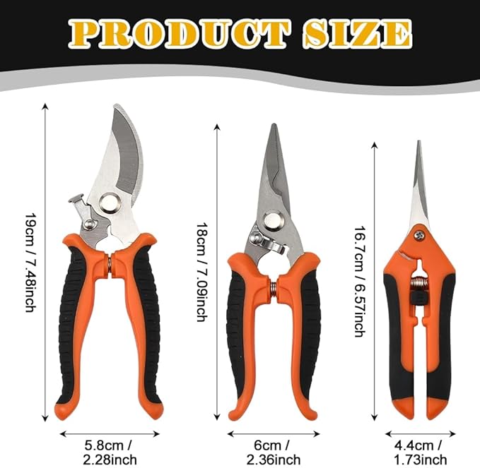 3 Packs Pruning Shears for Gardening Stainless Steel Blades, Handheld Pruners Set for Plant Lovers, Sharp Gardening Scissors for Flower Plants, Flowers, Fruits Trees,Gardening Clippers Tools Gift
