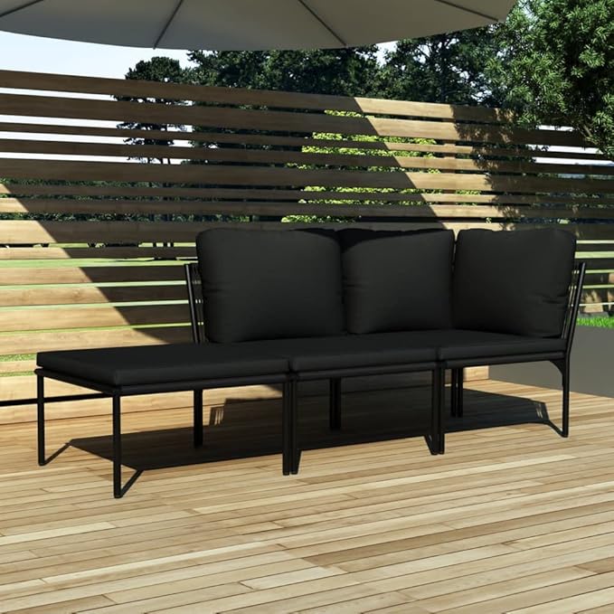 Patio Lounge Set with Cushions,Outdoor Furniture,Outdoor Furniture Sets,Patio Conversation Sets,for Garden,Deck,Backyard,3 Piece Black PVC